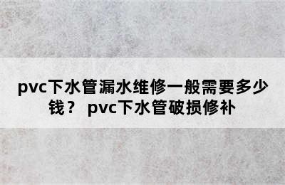 pvc下水管漏水维修一般需要多少钱？ pvc下水管破损修补